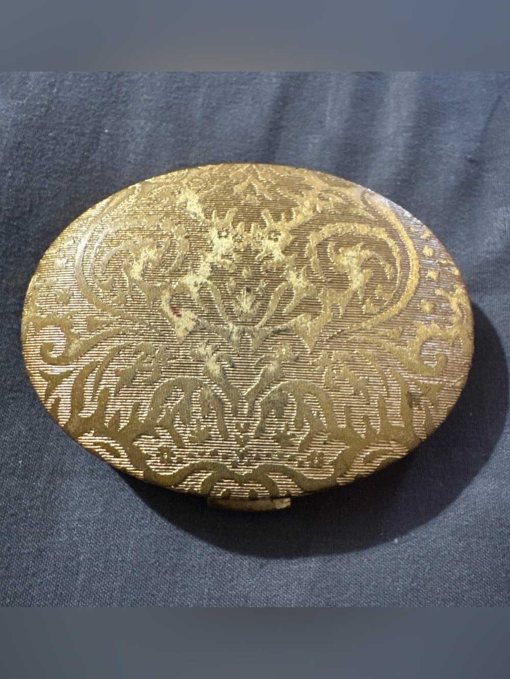 1970s vintage Avon, brocade, gold, solid powder, compact with mirror